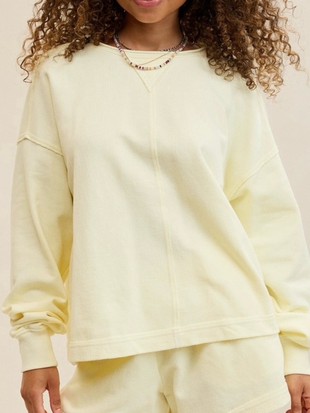 Aerie Cozy Yellow Vacay Crew Sweatshirt, Size large, NWT